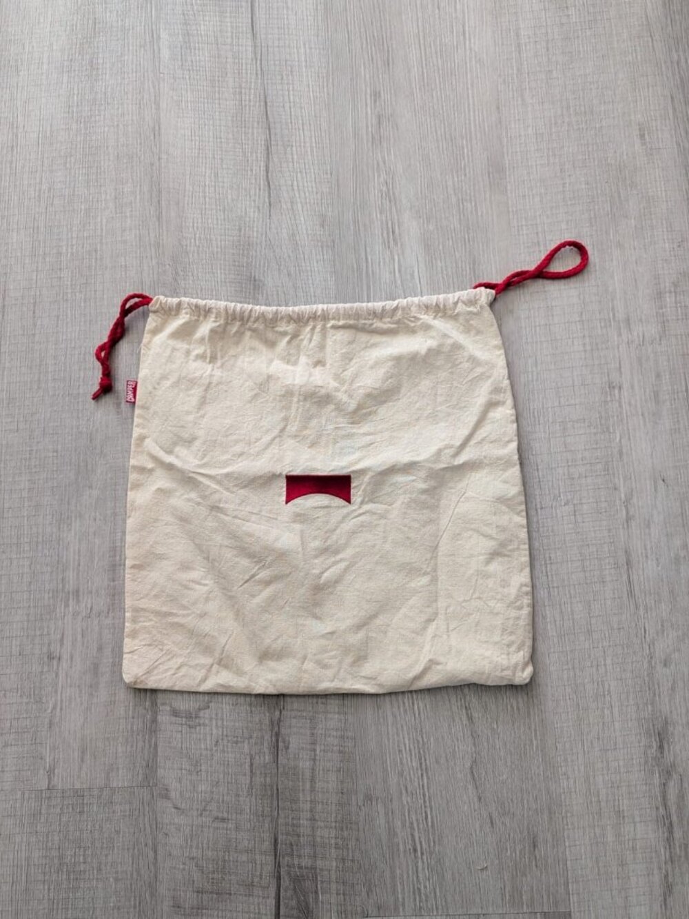 Camper Red drawstring  bag canvas Beige cotton 14"X14.5"